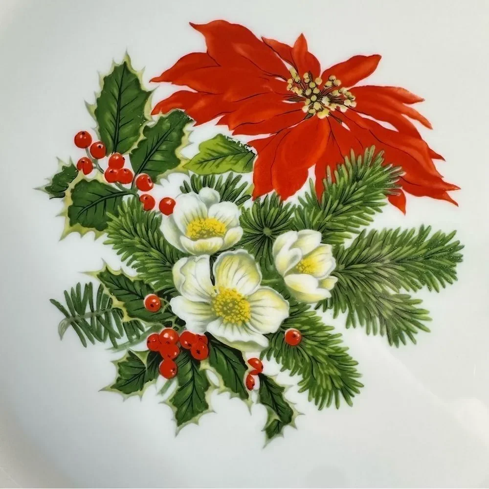 Pickard Hand Decorated Poinsettia Plate Platter Porcelain USA Holiday 12-7/8